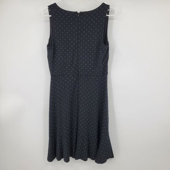 Loft Ann Taylor Black and White Polka Dot V Neck Knee Length Dress 6 - Picture 2 of 9